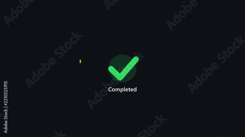 Celebratory Green Checkmark Scales Up with Completed Text and Particles Animation