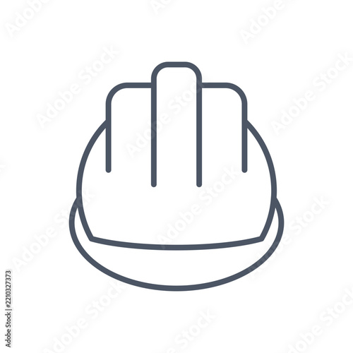 Construction hard hat icon for industrial safety, protective helmet line art vector, professional builder headgear symbol for site security