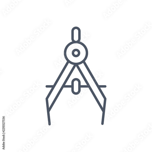 Minimalist drawing compass icon for engineering and architecture, technical geometry divider tool vector, professional drafting instrument symbol
