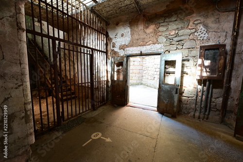 Closed Prison bar gate to a Cell Corridor a the Eastern State Penitentiary in Philadelphia that closed in 1971.