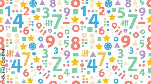Colorful Number Pattern: Fun Counting Symbols and Shapes Background