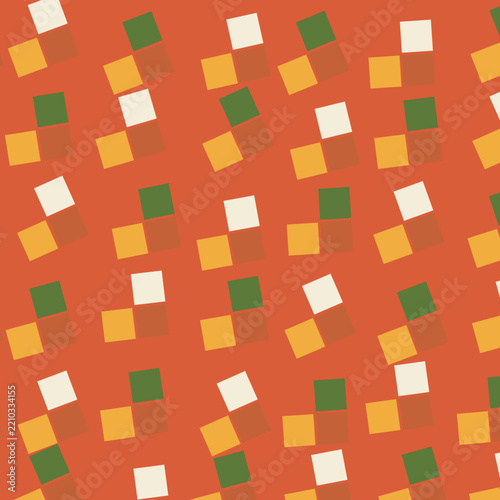Abstract geometric pattern with colorful squares on orange background