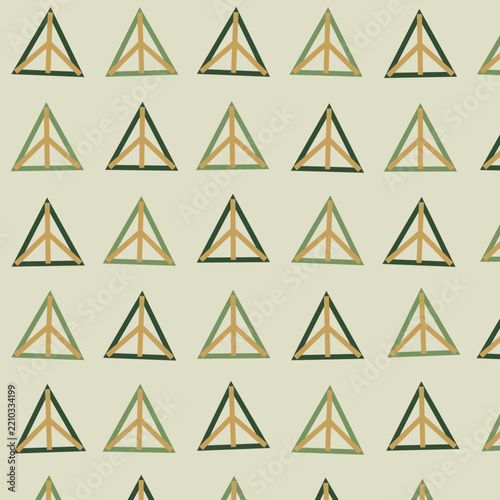 Seamless Pattern of Hand Drawn Tribal Triangles on Pale Neutral