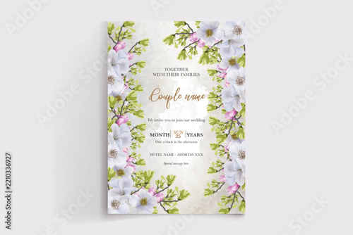 Elegant Watercolor Floral Wedding Invitation Template with Soft Pastel Blossoms