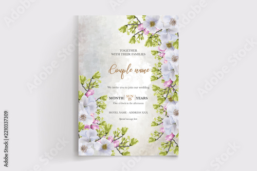 Elegant Watercolor Floral Wedding Invitation Template with Soft Pastel Blossoms
