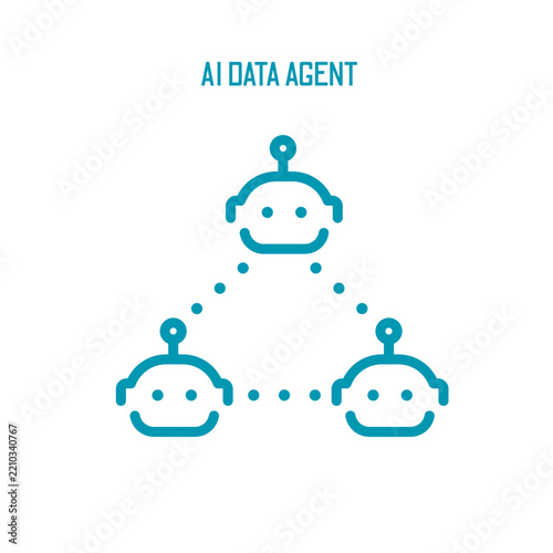 AI Agent Data Network Icon, Artificial Intelligence Agents Connected by Data