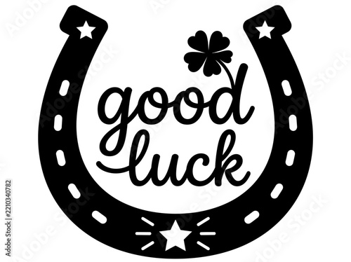 Obraz na plátně Good Luck Horseshoe with Four Leaf Clover and Stars, St