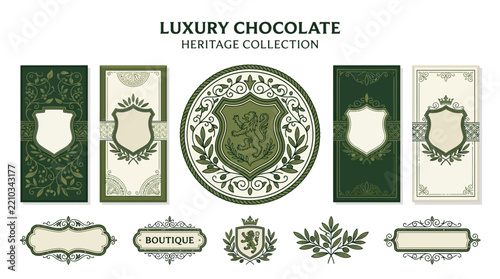 Luxury Chocolate Packaging Design Elements, Heraldic Crests & Frames