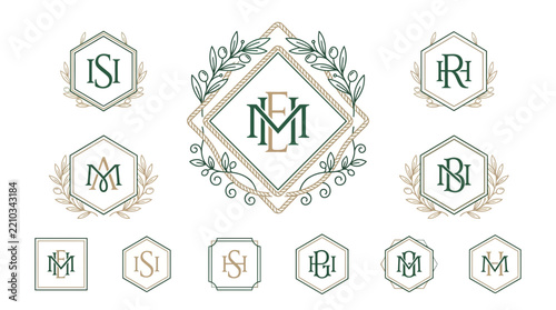 Monogram Collection: Elegant Initials with Laurel Wreaths and Geometric Frames