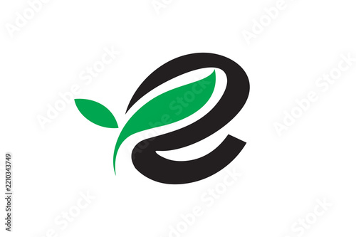 Letter e green leaf ecology logo design vector