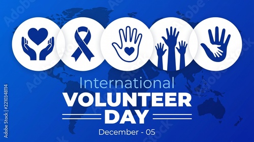 International Volunteer Day banner with hands and awareness ribbon