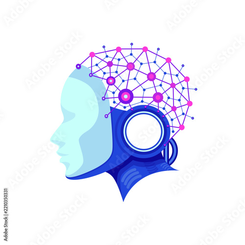 Artificial Intelligence Neural Network Head, AI Data Connection and Digital Intelligence Illustration