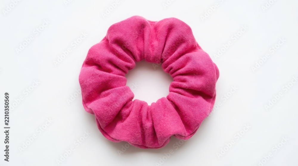 Naklejka premium Bright pink fabric hair scrunchie for styling hair isolated on a white background