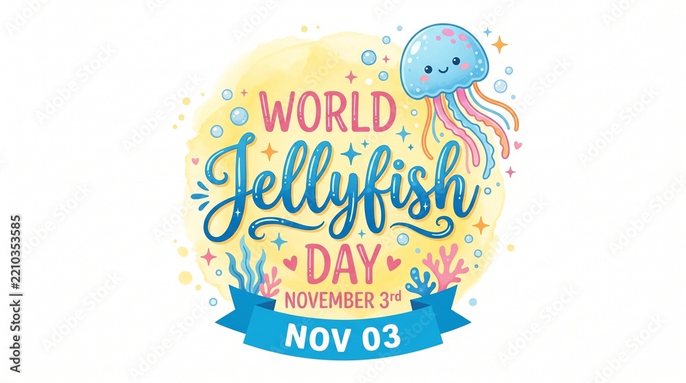 Fototapeta premium World Jellyfish Day greeting card design with cute cartoon