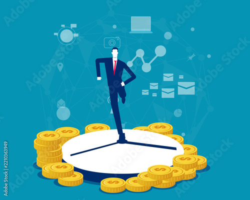 Time is Money. Businessman racing against time for money