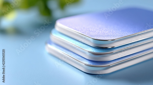 Stacked rounded corner paper mockup with blue gradient layered edges for stationery background and modern product presentation design