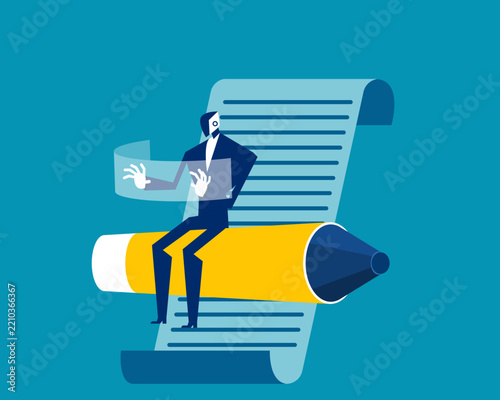 Tecnologyg  business marketing. AI robot sitting on pencil and finding investment