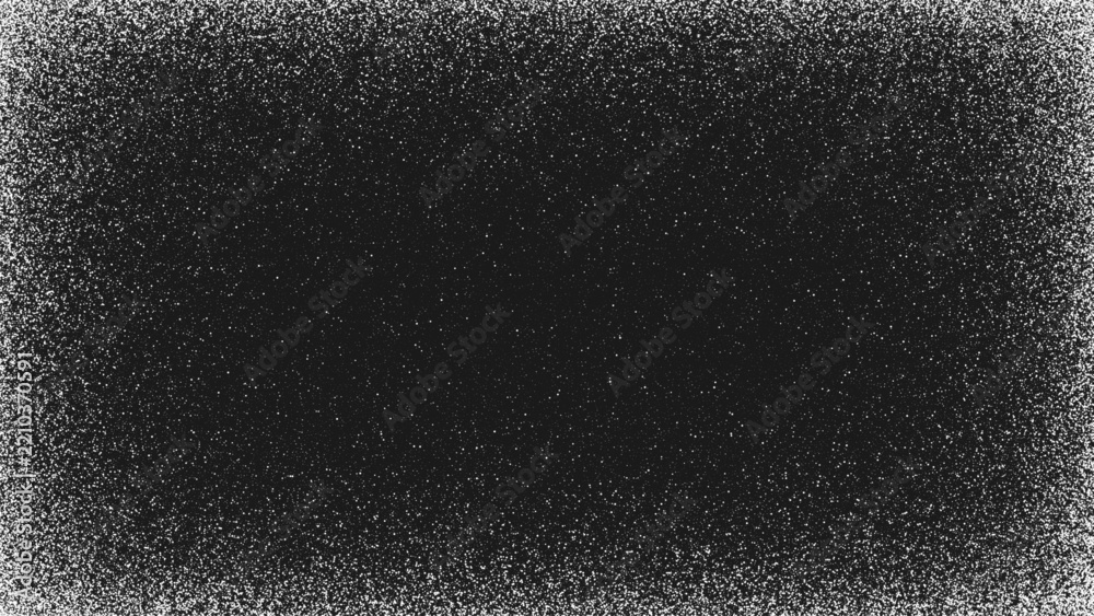 Obraz premium Abstract stippling border made of thousands small white dots. Tiny white snowflakes and scattered particles create soft stippled frame for winter backgrounds, masks, overlays, cards and graphic design