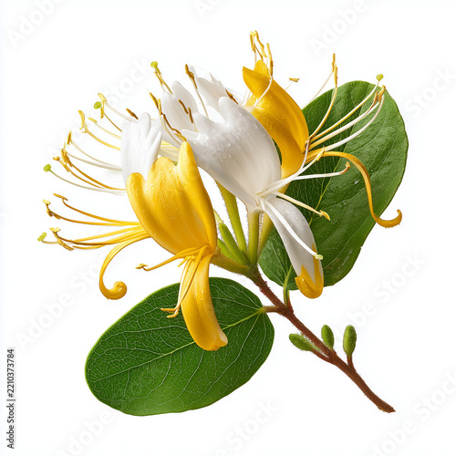 fresh honeysuckle flower on white background