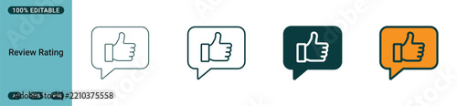 Review rating icons with thumbs up inside speech bubbles, representing customer feedback, social media likes, and positive evaluation in various styles web icon set in linear style
