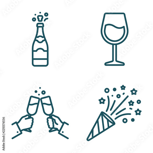 Celebration icons with champagne bottle and glasses