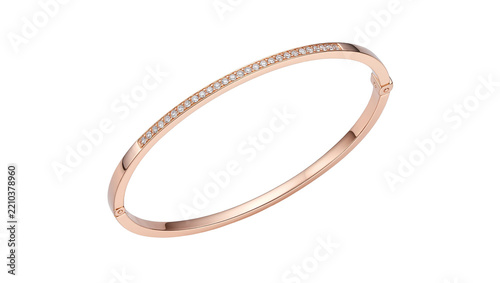 Rose gold bangle bracelet with small diamonds, isolated on transparent background