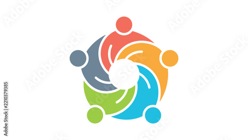 Colorful teamwork vector graphic illustration showing community partnership and unity in business leadership