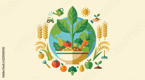 Global Agricultural Sustainability Illustration Celebrating International World Food Day Concept with Fresh Produce and Farming Elements
