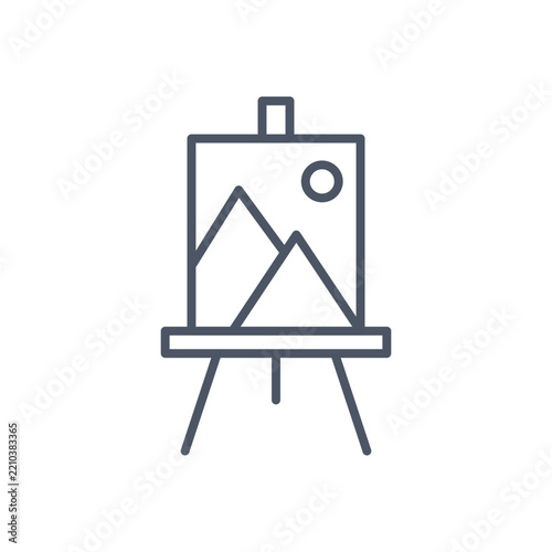 Minimalist art easel line icon, painting canvas stand symbol, artist studio craft equipment vector illustration for design UI graphic