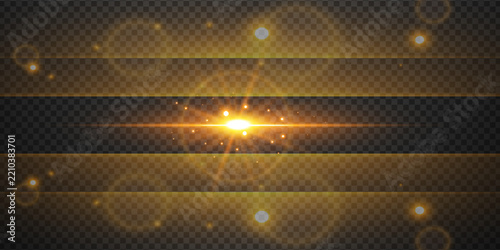 Golden Lens Flare with Glowing Light Particles on a Transparent Background
