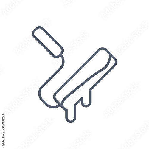 Paint roller icon with paint tray vector illustration, minimalist wall painting tool line art symbol, home renovation line graphic