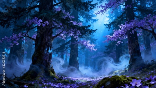 A mystical forest - blue low-key artwork