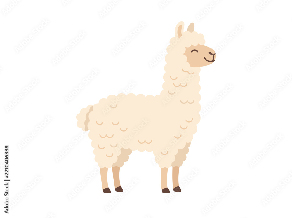 Obraz premium Cute cartoon llama standing and smiling
