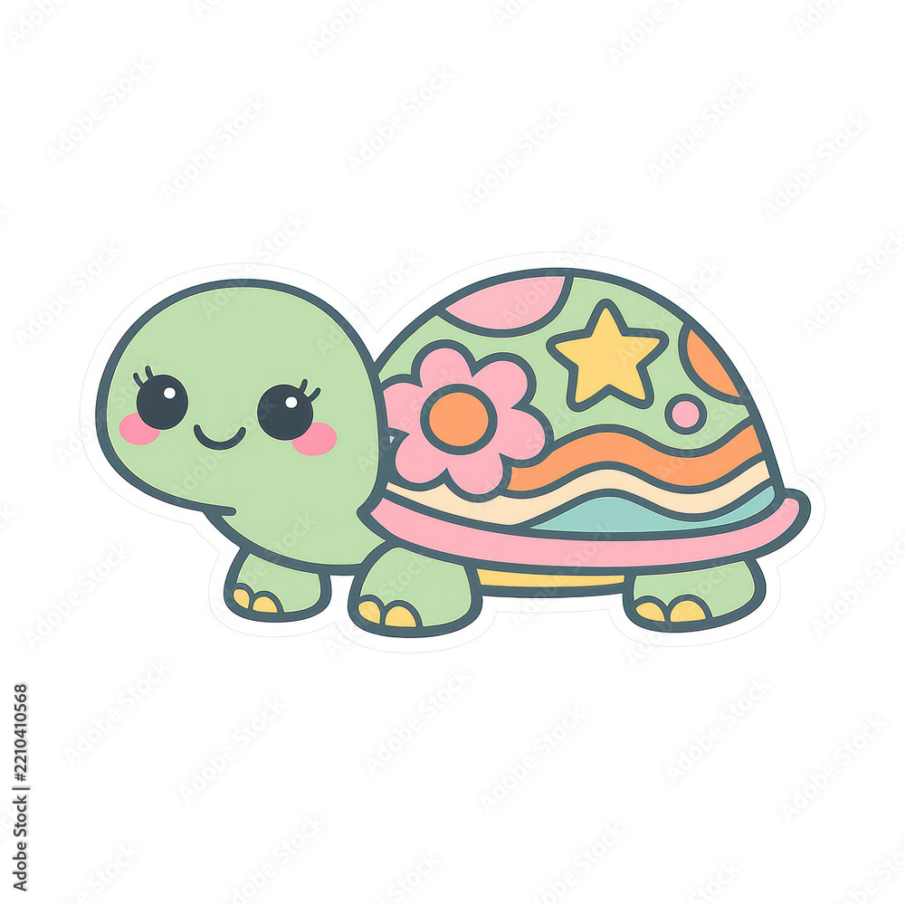 Obraz premium PNG Cute colorful cartoon turtle illustration.