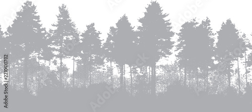 Grunge Tree Landscape Illustration with Rough Halftone Texture, Urban Woodland Composition, Vintage Distortion and Aged Graphic Effects