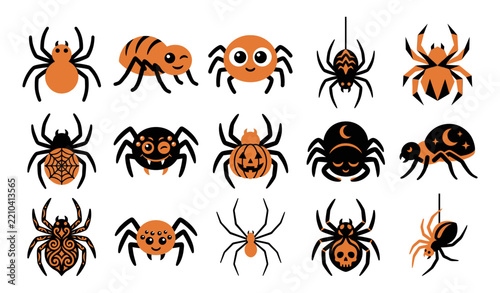 Halloween Spider Vector Set, Cute and Spooky Spider Icons Collection for Halloween