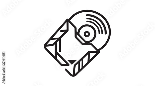Compact disc vector graphic illustration featuring simple line art design showing audio media storage format element concept