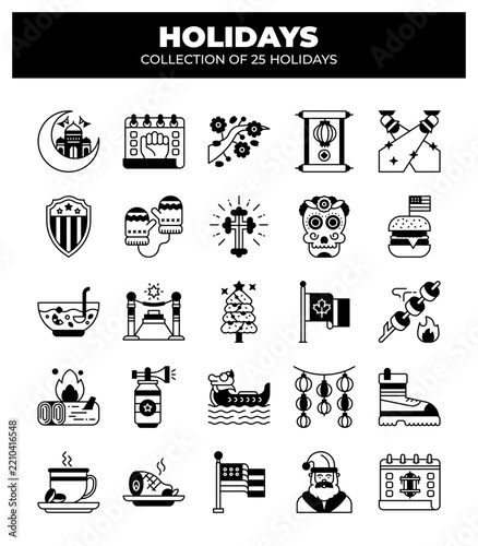 Collection of 25 Holidays. Festive Traditions and Cultural Celebrations
