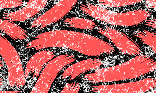 Coral Red and Black Grunge Brushstroke Abstract Seamless Pattern