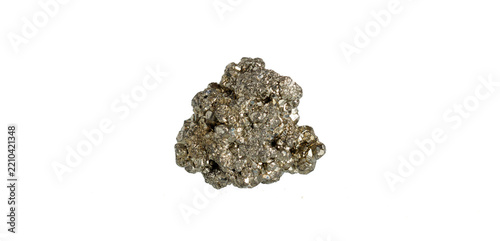 Fotografie pyrite mineral stone macro on white background