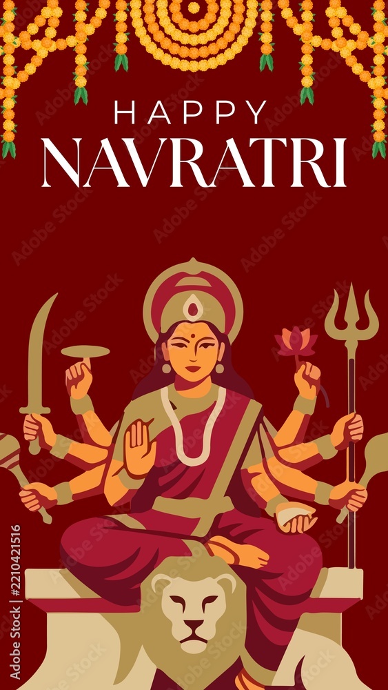Obraz premium Navaratri Red Gold and Maroon Festive Illustrated Greeting Poster Story