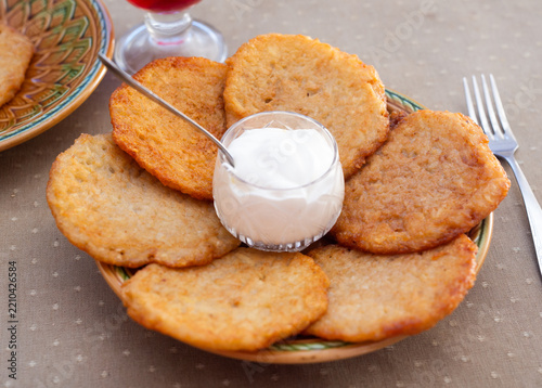 Traditional Potato Fritters with Sour Cream