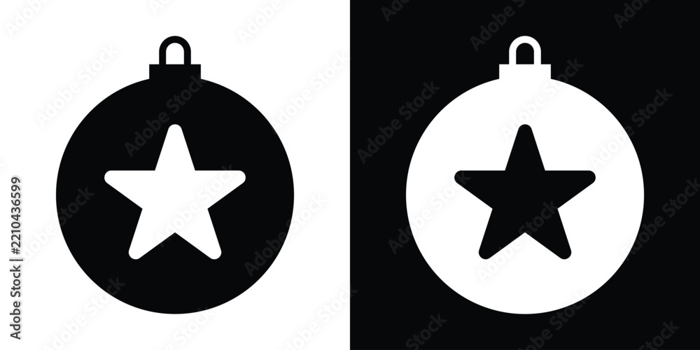 Obraz premium Detailed single Christmas bauble ornament icon shown in black and white vector options, perfect for holiday tree decoration, festive designs, and winter celebrations.