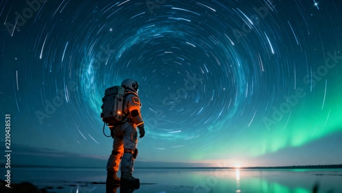 A lone astronaut - dark navy low-key composition
