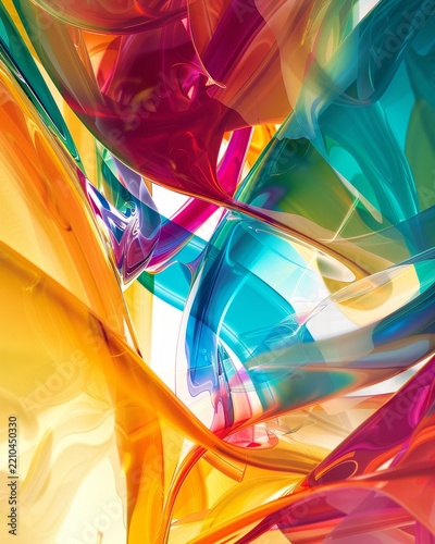 Vibrant abstract swirls of translucent liquid in a dynamic, energetic composition of bright colors