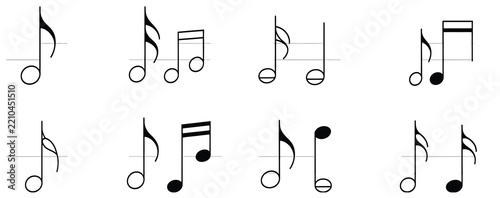 Fotografie Music notation symbols featuring notes and rhythmic markings for professional sheet music composition and musical education materials