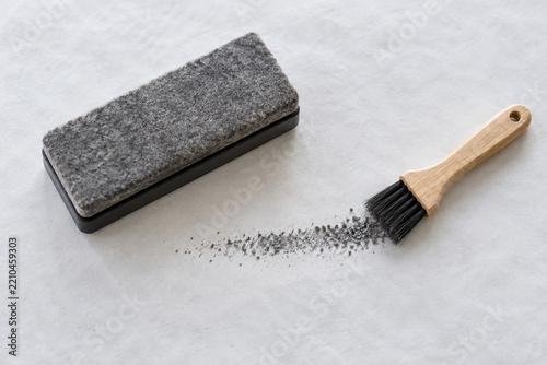 Whiteboard eraser brushed clean on office desk