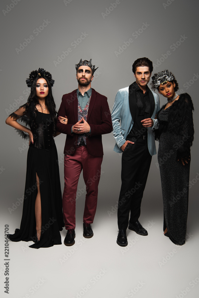 Obraz premium Multicultural friends celebrate Halloween with creative costumes and joy