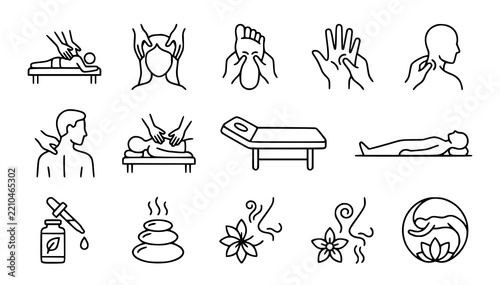 Body Head Foot Massage Spa and Holistic Wellness Vector Icons