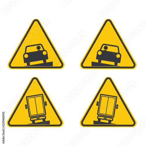 Bundle isolated pictogram icon big truck lorry sloped road sign representing rollover hazard